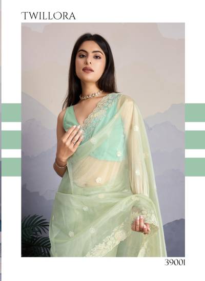 SETHNIC TWILLORA 39001 TO 39003 DESIGNER EMBROIDERY SAREE WHOLESALER IN INDIA
